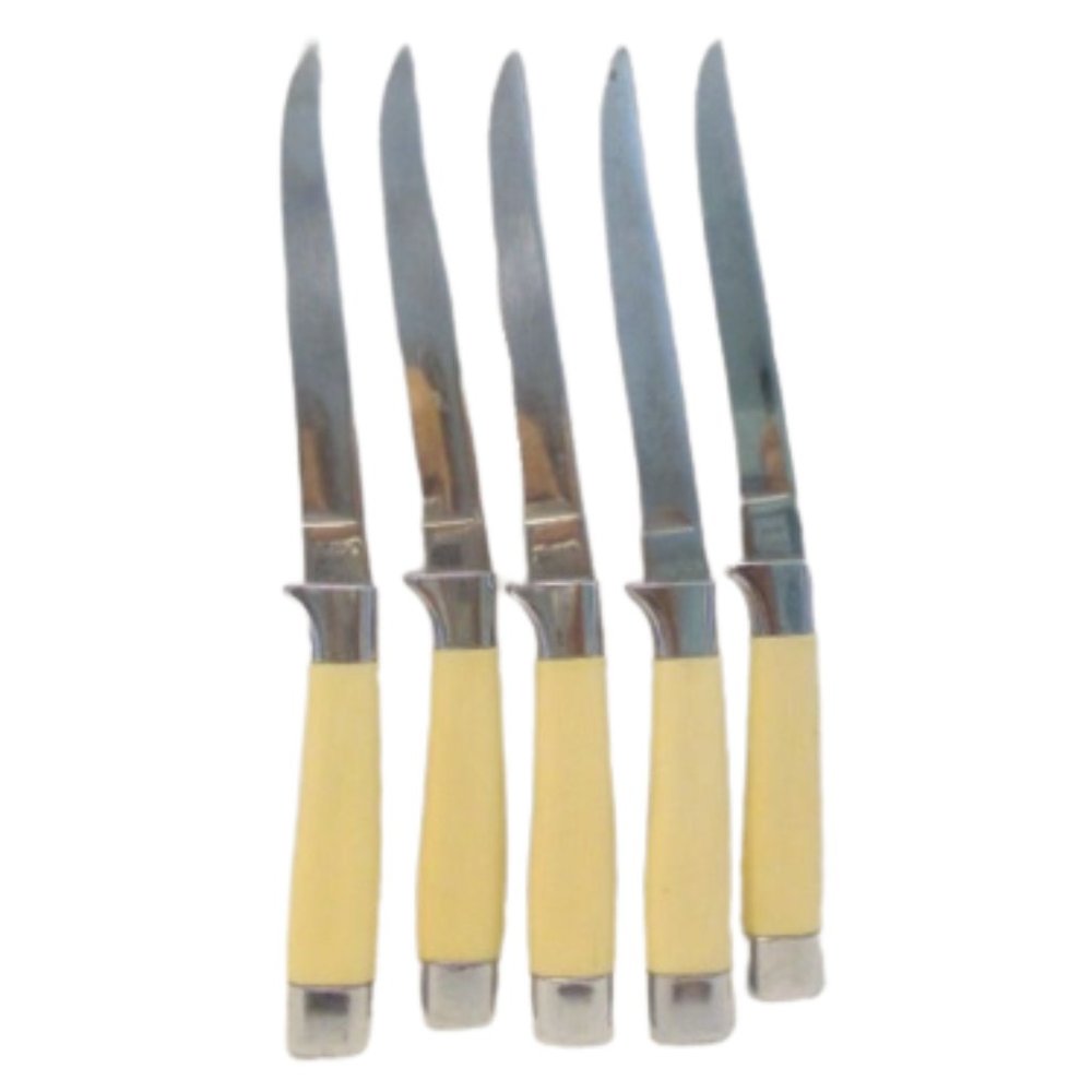 5 Vintage Empire Brand Handle Stainless Steak Knives With Melamine Handles